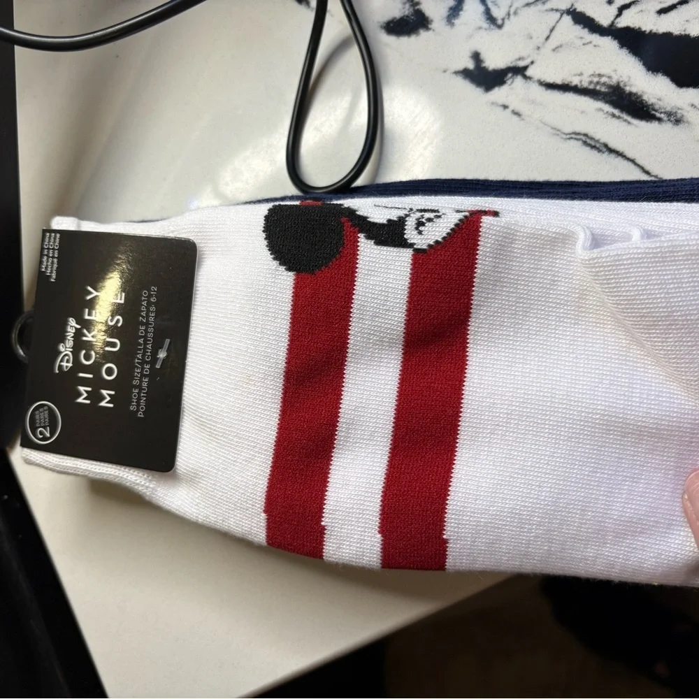 Disney Navy and White Mickey Mouse Knit Crew Socks